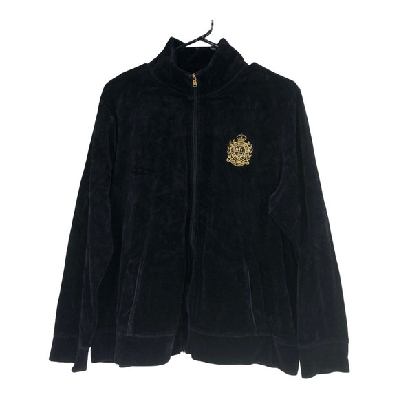 Vintage Lauren Ralph Lauren Full Zip Velour Wind Jacket, Gold Letters, SZ L - Picture 1 of 6